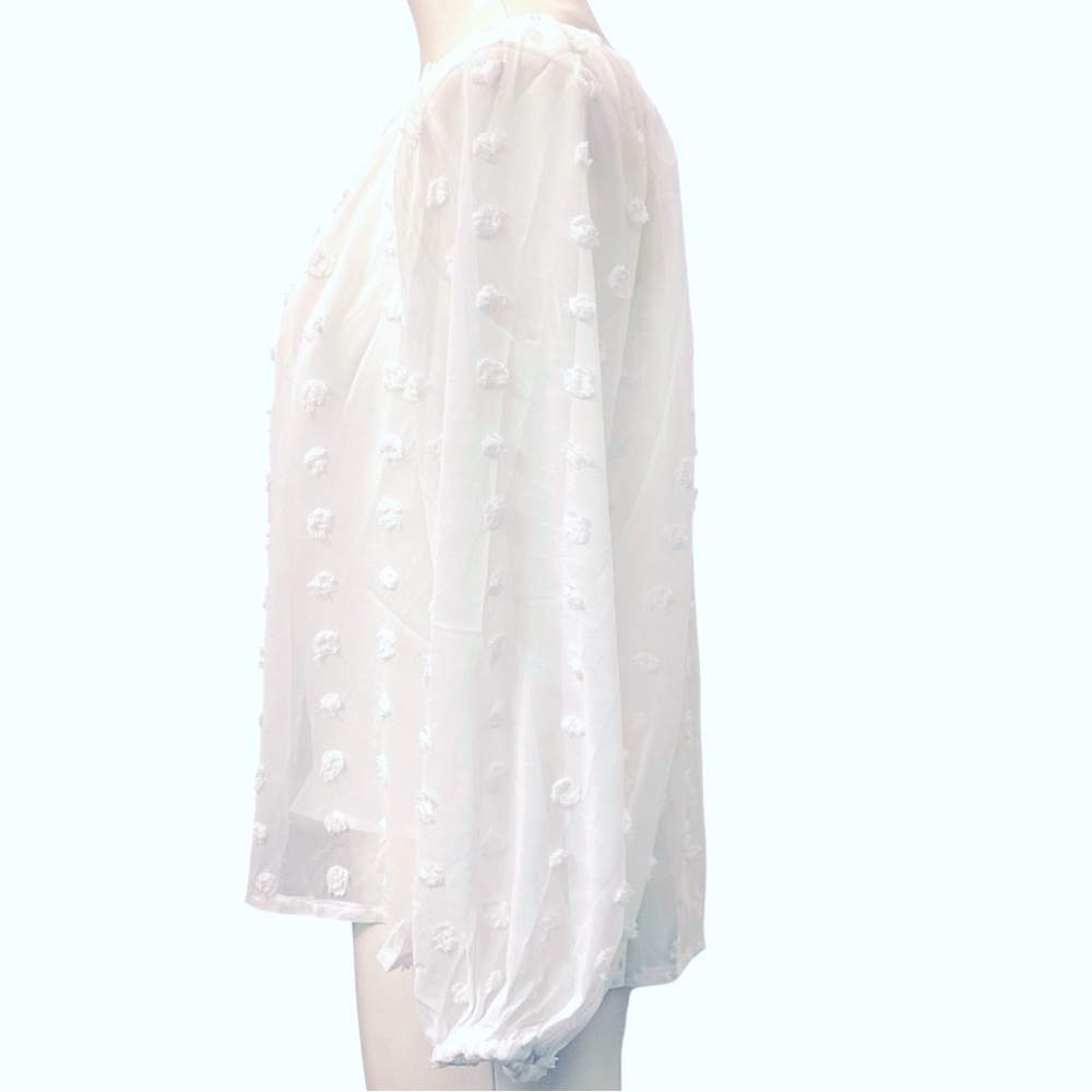White dotted off shoulder flowy long sleeve chiffon blouse, size S, new - Picture 6 of 8